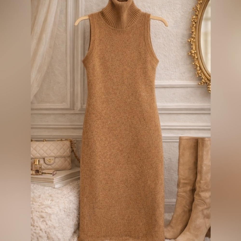 Retrofête Camel Open Back Wool Knit Midi Dress | Quiet Luxury Aspen Style